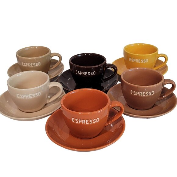 World Market Espresso Set 12 Pieces Mixed Earth Tone terracotta brown tan yellow - Picture 2 of 16
